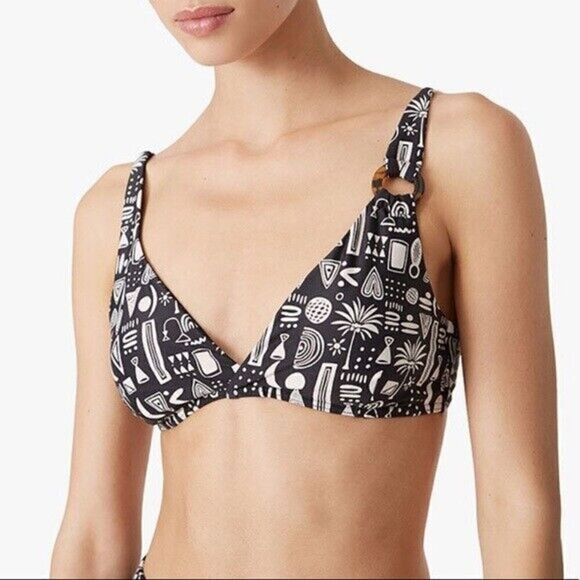 New Onia Claire Geo Bikini Top Large Black White Tribal Print Beach Swimsuit - Picture 1 of 9